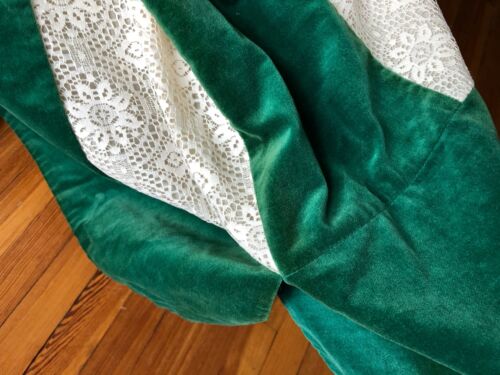 VTG 70s JEANNE BOUCHEVER GREEN VELVETEEN CREAM LACE MAXI SKIRT HOLIDAY HIPPIE - Fresh Stock Dated February 2026