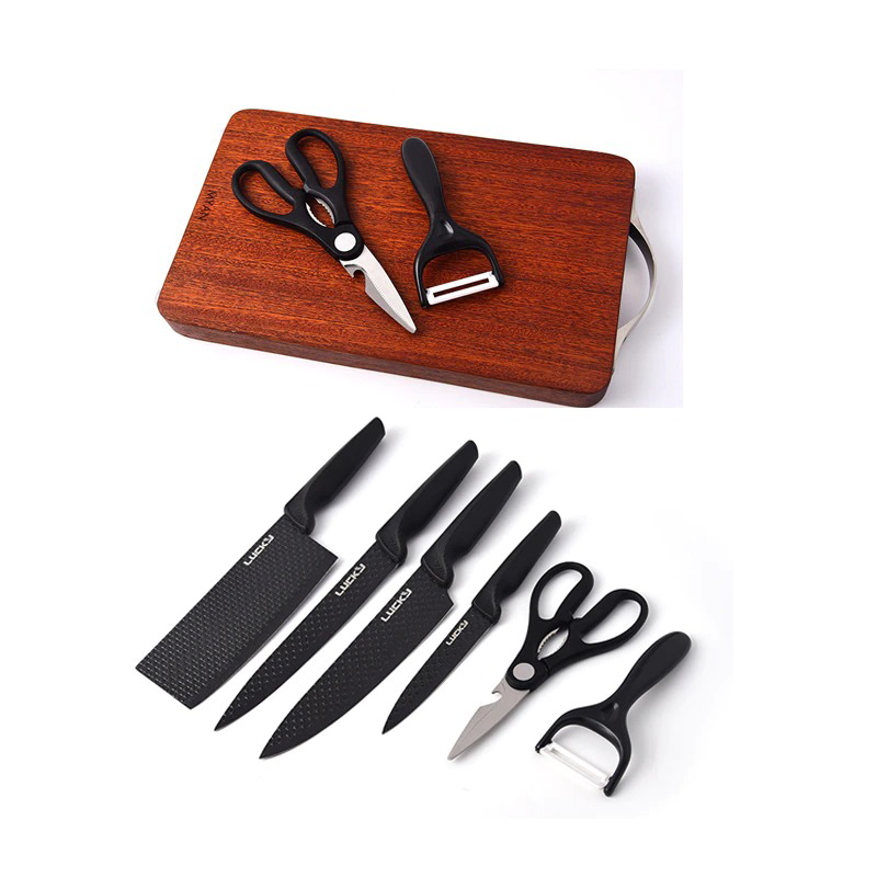6PCS Chef Knives Set Black Blade Paring Utility Kitchen Slicing Bread Cooking - Fresh Stock Dated December 2025