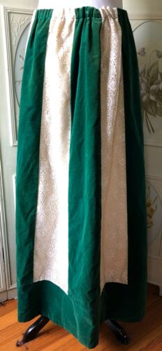 VTG 70s JEANNE BOUCHEVER GREEN VELVETEEN CREAM LACE MAXI SKIRT HOLIDAY HIPPIE - Fresh Stock Dated February 2026