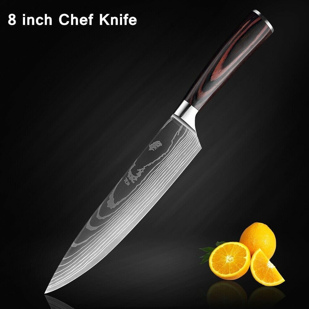 5 Piece Kitchen Knives Set Japanese Damascus Pattern Stainless Steel Chef Knife - Fresh Stock Dated December 2025