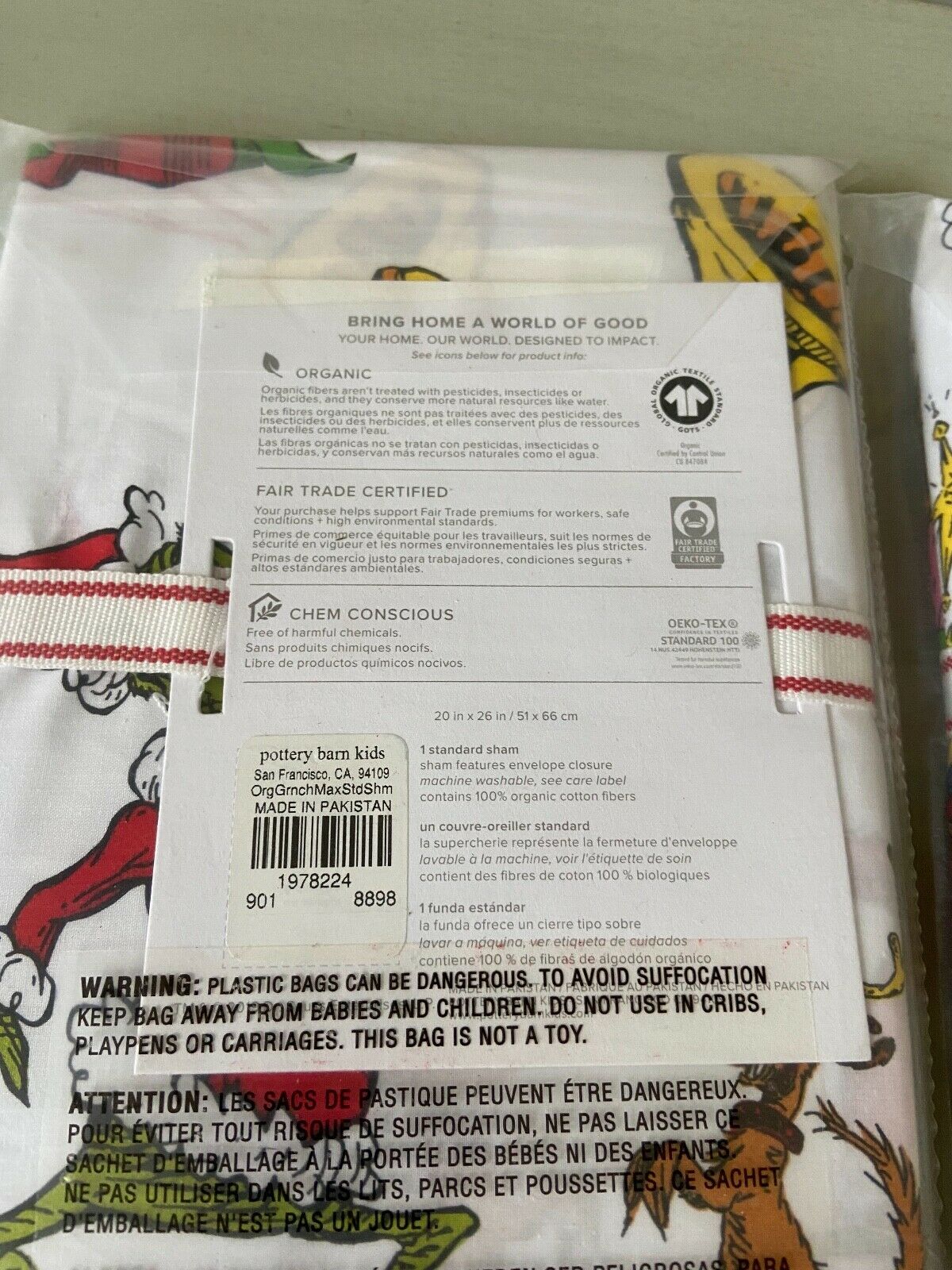Pottery Barn kids Dr Seuss The  Grinch and max organic  shams standard  2 - Fresh Stock Dated December 2025
