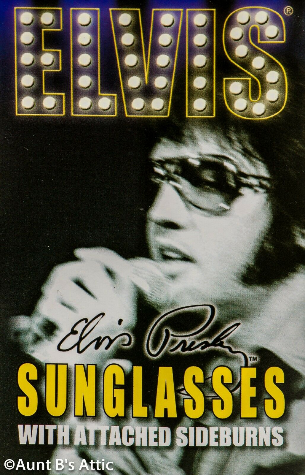 Elvis Sunglasses W/ Attached Sideburns Gold Plastic Frame Shaded Costume Glasses - Fresh Stock Dated February 2026