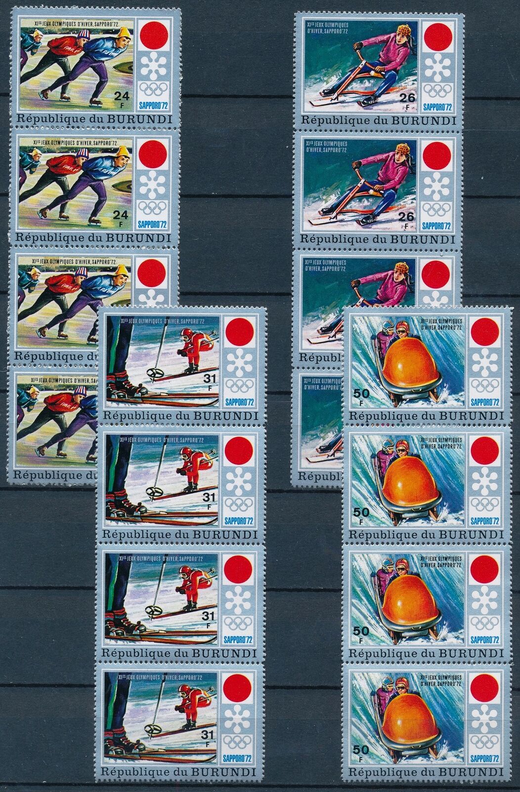 [PG20250] Burundi 1972 : Olympics - 4x Good Set Very Fine MNH Stamps in Strips - Fresh Stock Dated December 2025