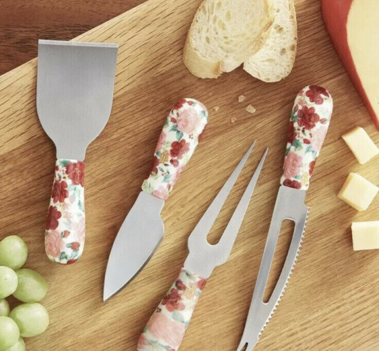 The Pioneer Woman Cheerful Rose 4-Piece Cheese Knife Serving Set Free Shipping ! - Fresh Stock Dated January 2026