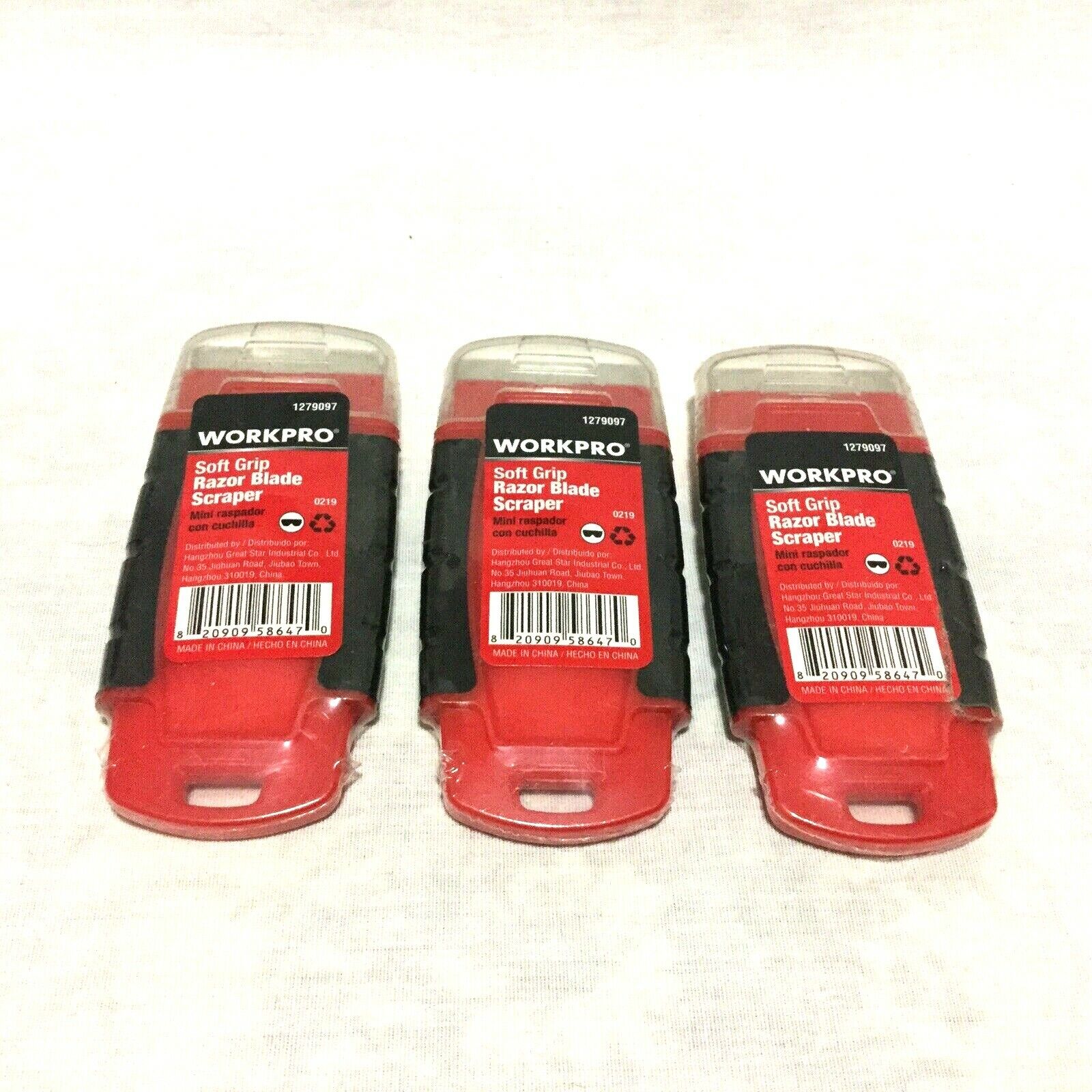 WORKPRO SOFT GRIP RAZOR BLADE SCRAPER RED /  LOT OF 3 - Fresh Stock Dated February 2026