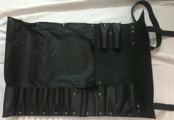 BLACK Chefs Knife Roll Bag,8 Pockets Pure Leather, Knife Carry Case Wallet - Fresh Stock Dated December 2025