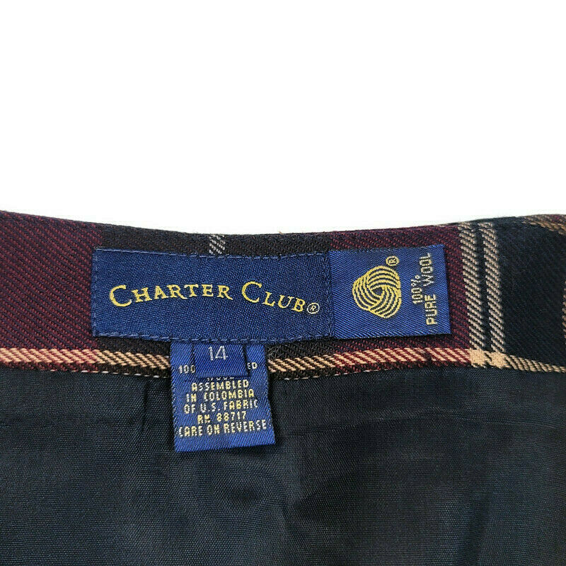 Vintage Charter Club Wrap Skirt 100% Pure Worsted Wool Multicolor Plaid Size 14 - Fresh Stock Dated March 2026