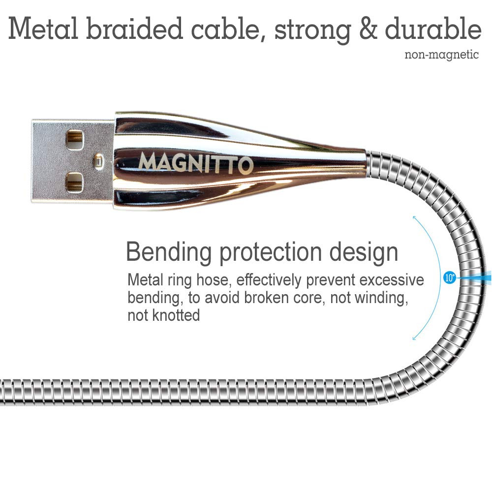 Micro USB Cable, MAGNITTO Zinc Alloy Metal Braided Extra 1 pack Silver 3.3ft - Fresh Stock Dated February 2026