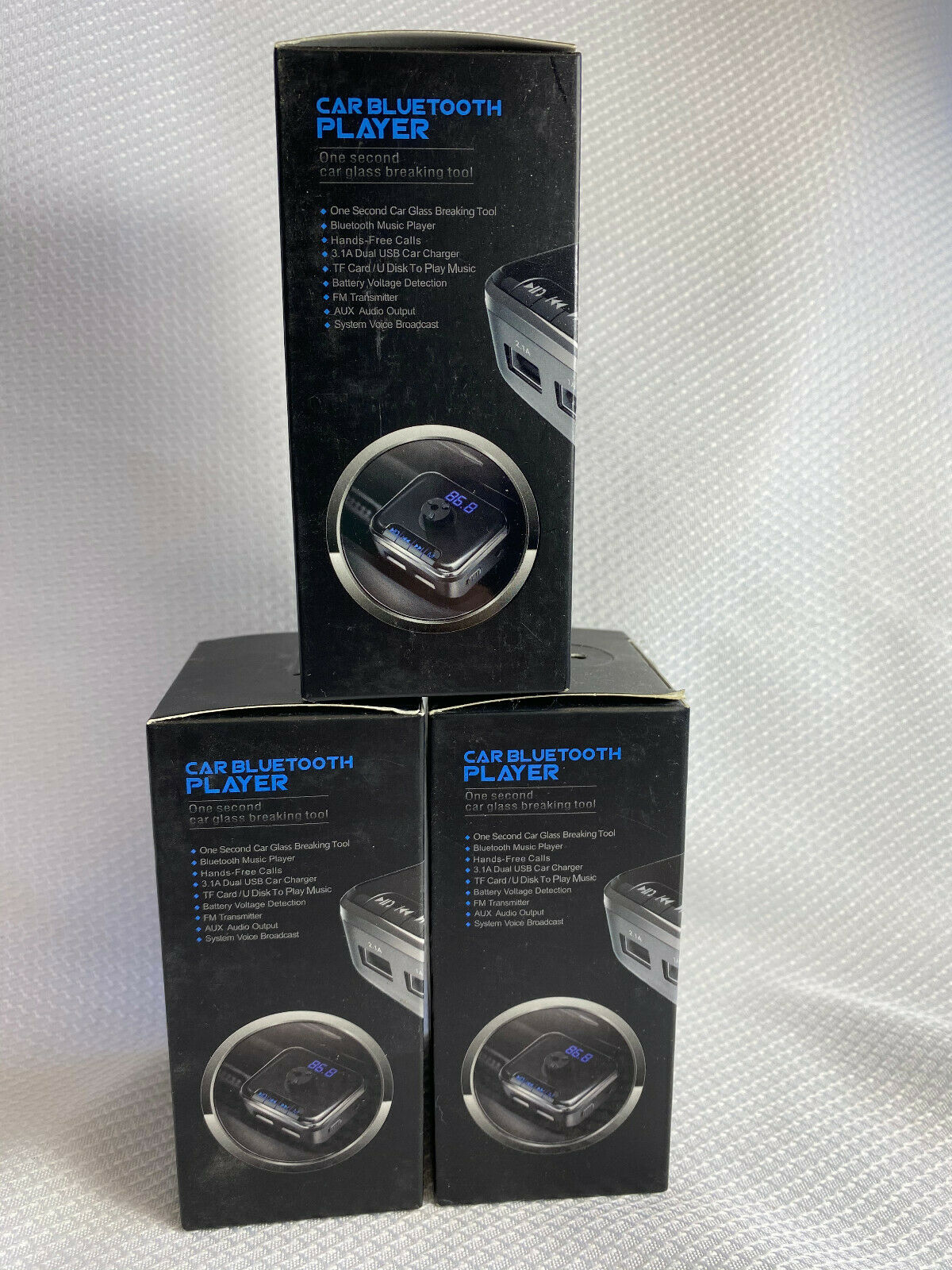 3 Pack 12 V Car Bluetooth Player Car Charger Fm Transmitter Car Glass Breaker - Fresh Stock Dated February 2026