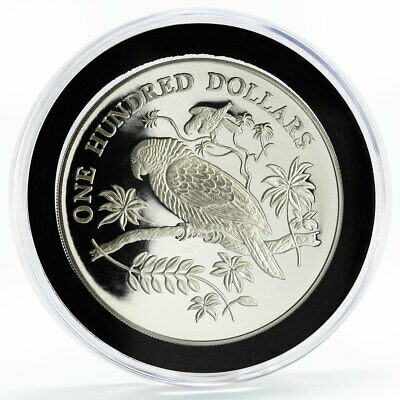 Dominican Republic 100 dollars Local Fauna series Parrots proof silver coin 1988 - Fresh Stock Dated February 2026
