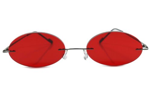Cartoon Anime Rimless Gothic Costume Party Cosplay Red Oval Lens Sun Glasses - Fresh Stock Dated December 2025