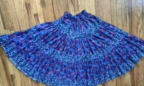 Vintage 70s Purple Hippie Festival BOHO Floral Paisley Tiered Maxi Skirt S/M - Fresh Stock Dated February 2026