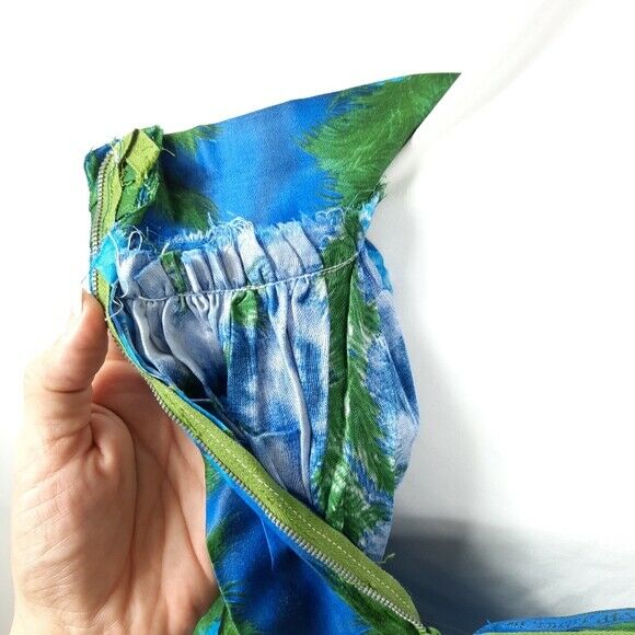 Vintage 70s Homemade Floral Maxi Skirt Metal Zip Color Blue/Green, Size M - Fresh Stock Dated February 2026