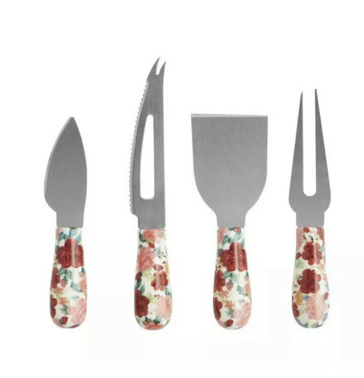 The Pioneer Woman Cheerful Rose 4-Piece Cheese Knife Serving Set Free Shipping ! - Fresh Stock Dated January 2026