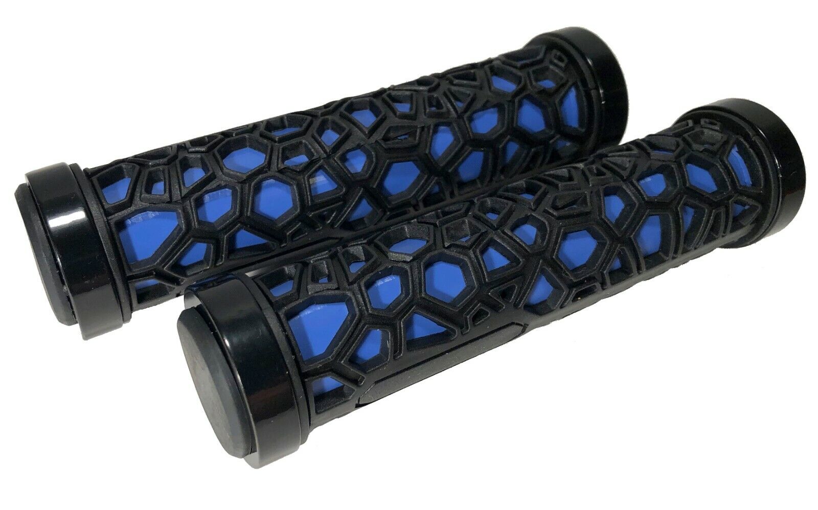 Double Lock on Blue Bike Grips MTB BMX Mountain Bike Handlebar Grips w End Caps - Fresh Stock Dated February 2026