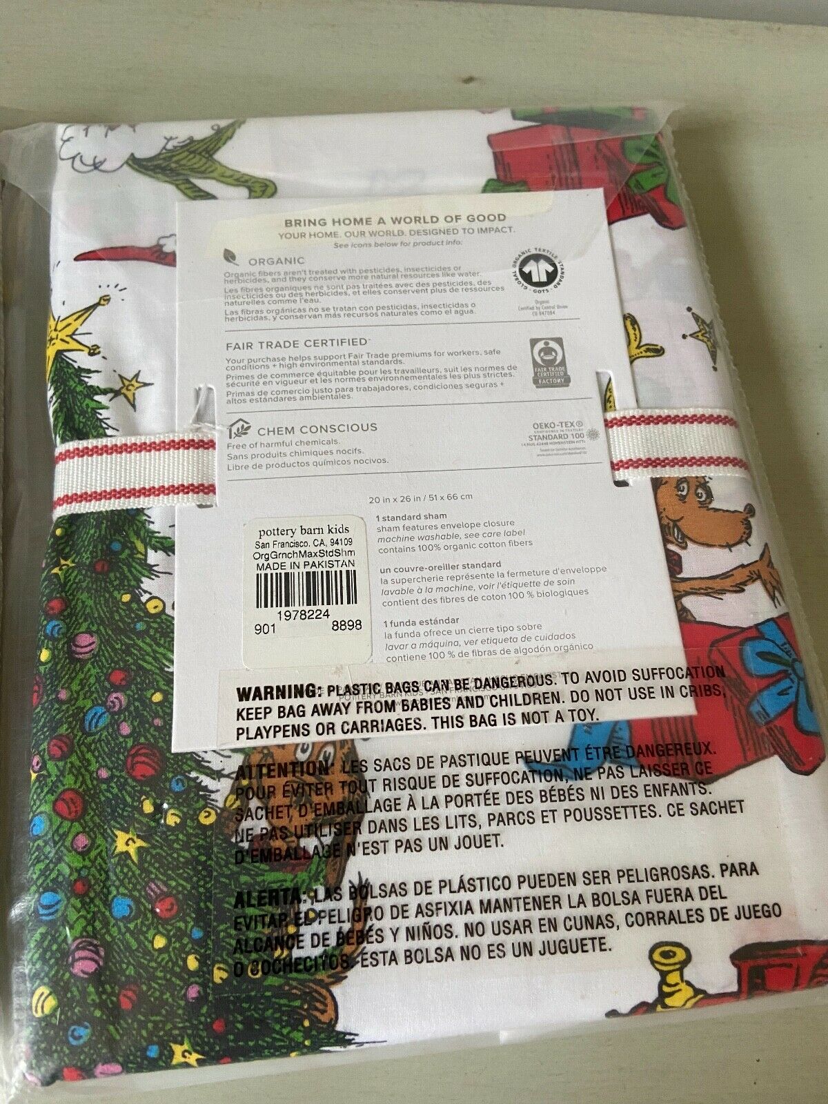 Pottery Barn kids Dr Seuss The  Grinch and max organic  shams standard  2 - Fresh Stock Dated December 2025
