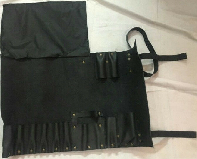 BLACK Chefs Knife Roll Bag,8 Pockets Pure Leather, Knife Carry Case Wallet - Fresh Stock Dated December 2025