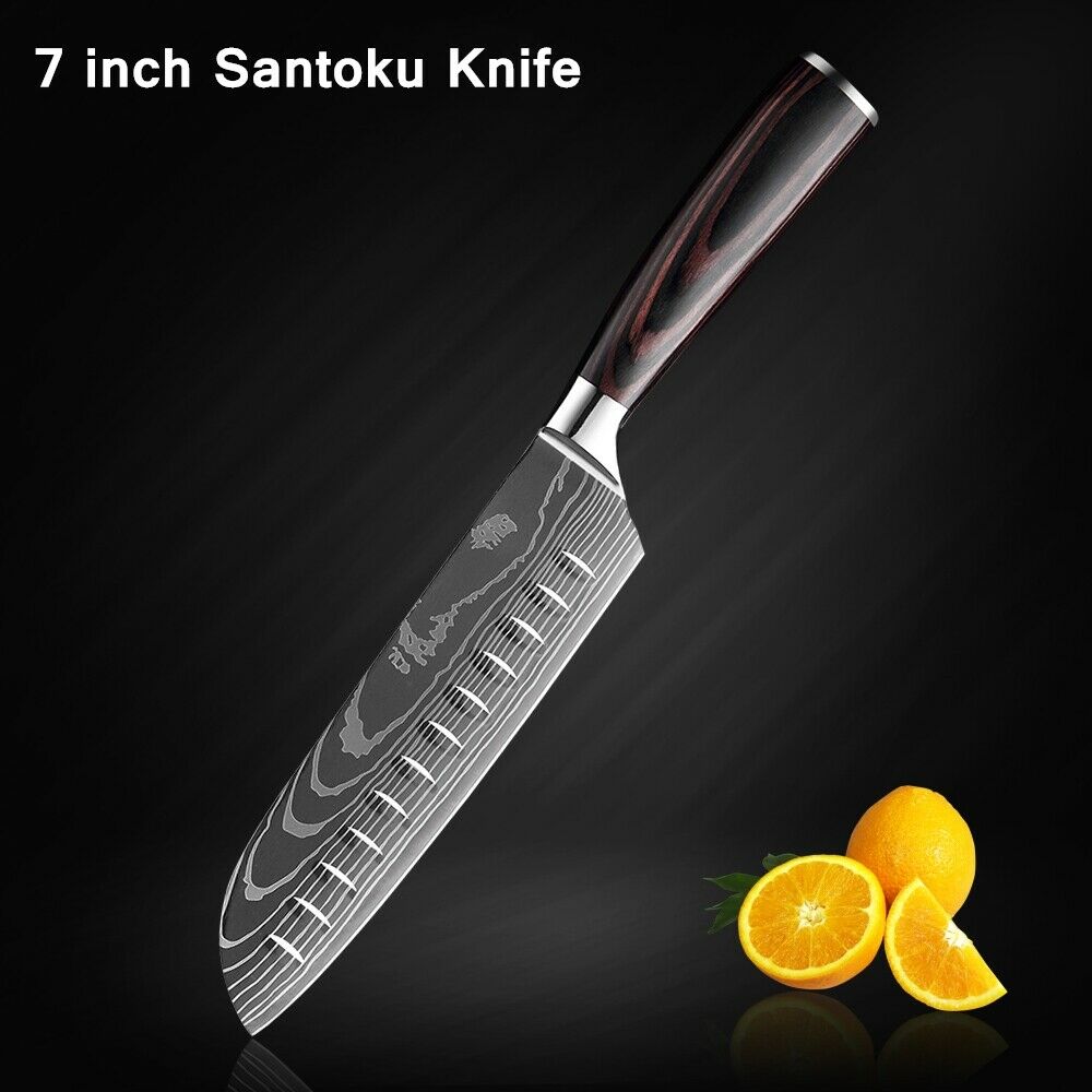 5 Piece Kitchen Knives Set Japanese Damascus Pattern Stainless Steel Chef Knife - Fresh Stock Dated December 2025