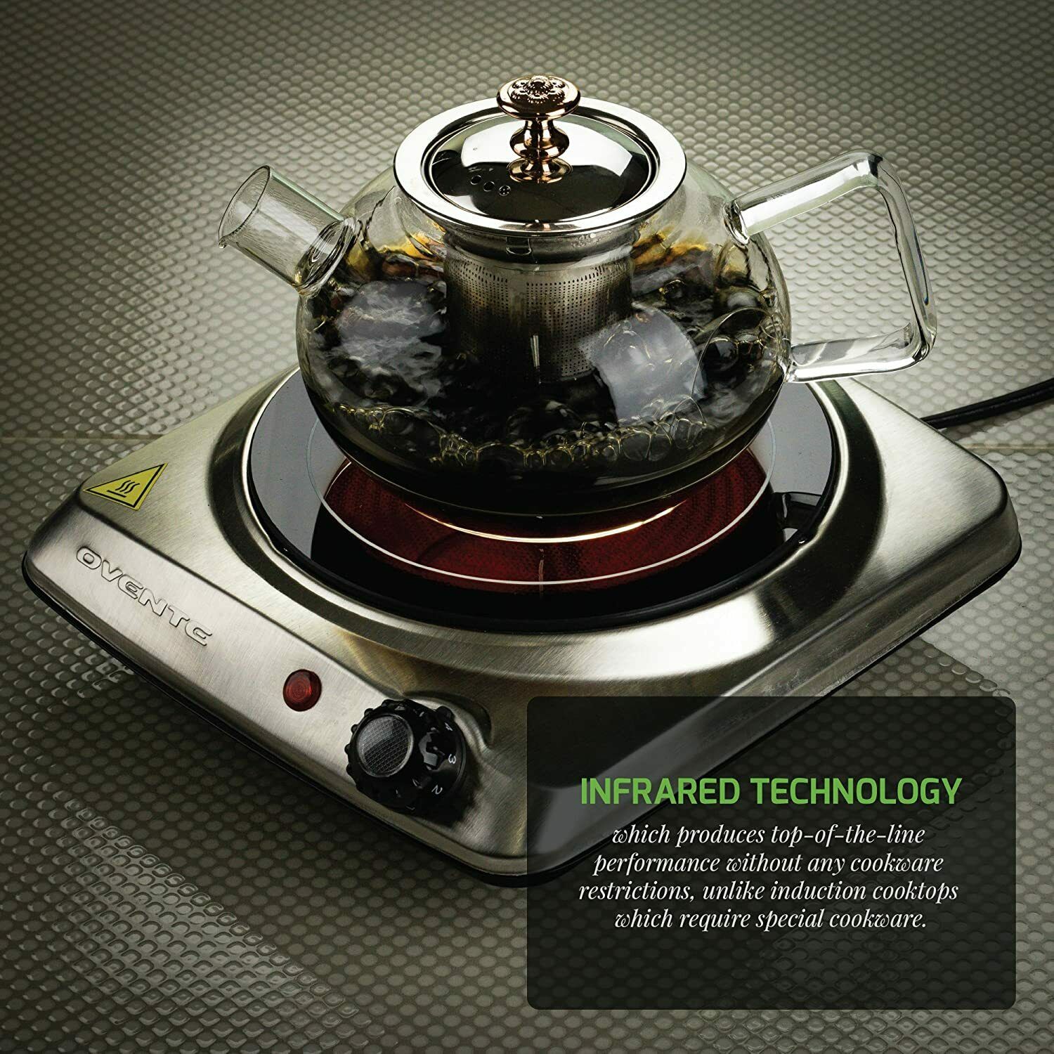 Ovente Electric Glass Infrared Burner 7 Inch Single Hot Plate Silver BGI101S - Fresh Stock Dated December 2025