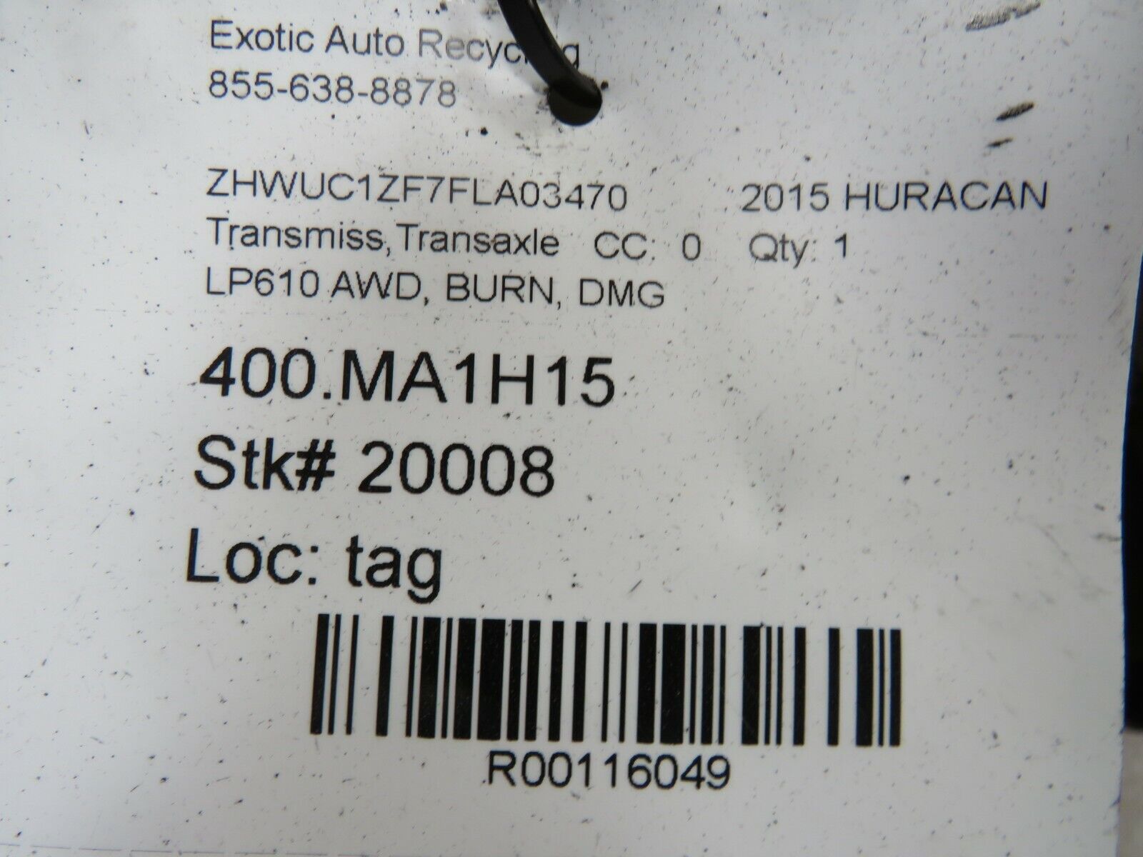 Lamborghini Huracan, LP610, AWD Transmission Transaxle, Used, Burn Damage - Fresh Stock Dated February 2026