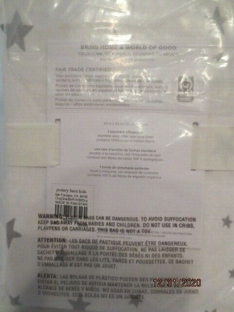 NIP 2 Pottery Barn Kids Star GLOW In DARK organic flannel  Standard Pillowcases - Fresh Stock Dated February 2026
