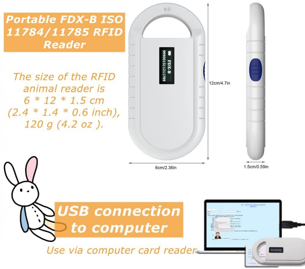 RFID Reader Portable Handheld Universal Animal Chip Pet ID Default - Fresh Stock Dated February 2026