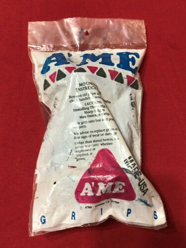 NOS 80’s A’ME BUBBLE  FONT BLUE TRI GRIPS OLD SCHOOL BMX AME IN ORIGINAL PACKAGE - Fresh Stock Dated December 2025