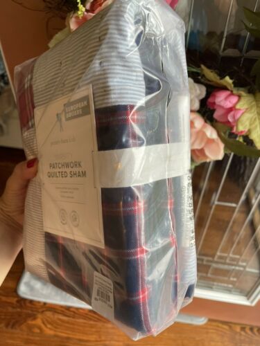 Pottery barn Varsity Sport pillow cover Sham plaid red blue stripe gift patch - Fresh Stock Dated December 2025