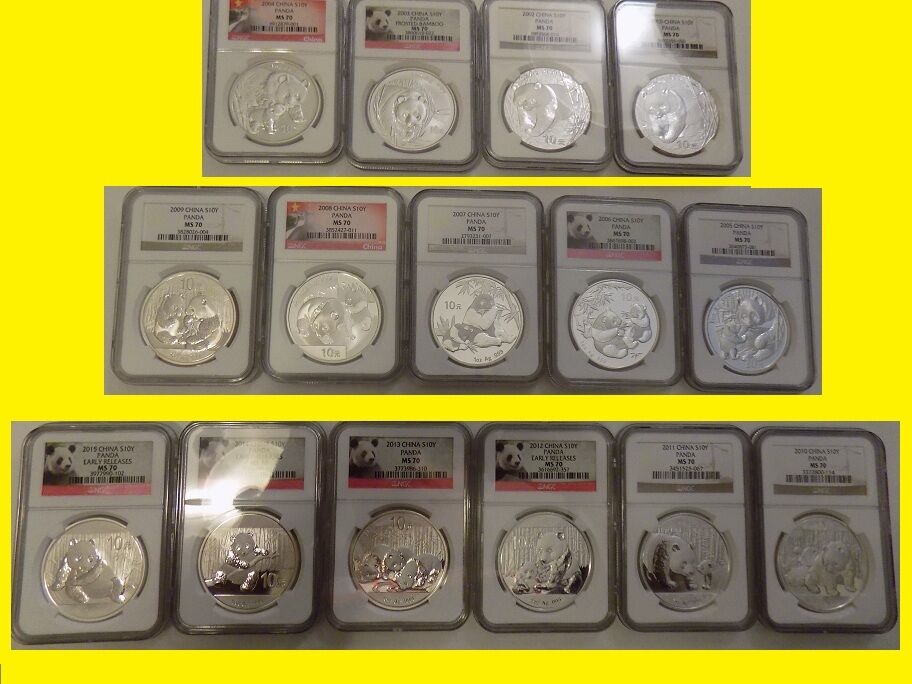 2001-2018 CHINA 10Y 18 OZ SILVER PANDA 18 COINS PERFECT COMPLETE SET NGC MS 70 - Fresh Stock Dated February 2026