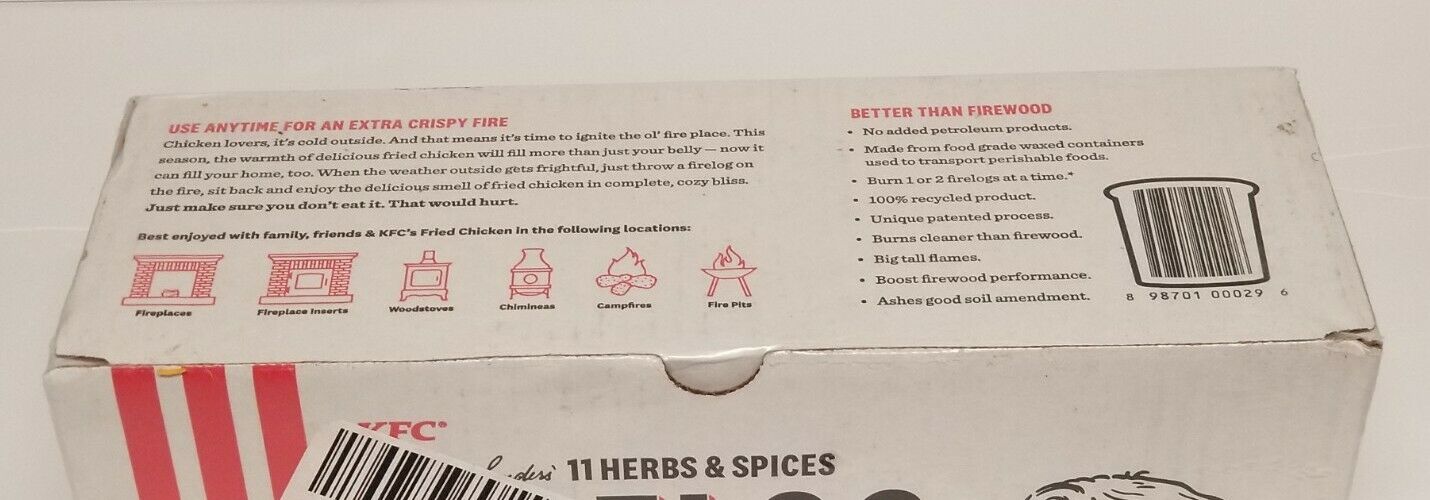 Limited Edition KFC FIRELOG Fire Log Colonels Fried Chicken 11 HERBS & SPICES 🔥 - Fresh Stock Dated December 2025