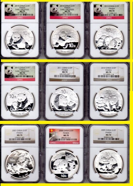 2001-2018 CHINA 10Y 18 OZ SILVER PANDA 18 COINS PERFECT COMPLETE SET NGC MS 70 - Fresh Stock Dated February 2026