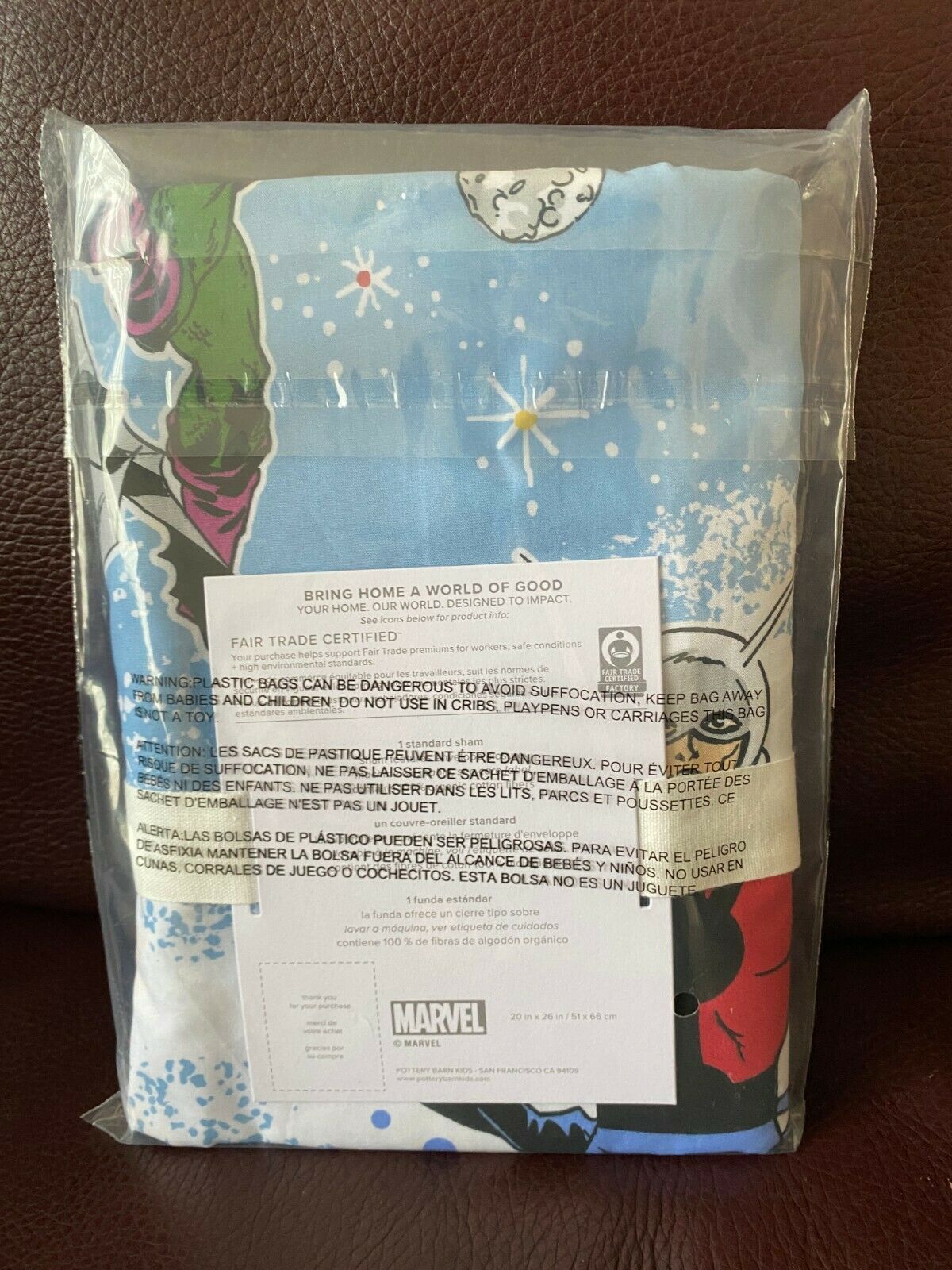 1 Pottery Barn Kids Glow in the dark MARVEL Comics heroes Standard Sham NEW - Fresh Stock Dated December 2025