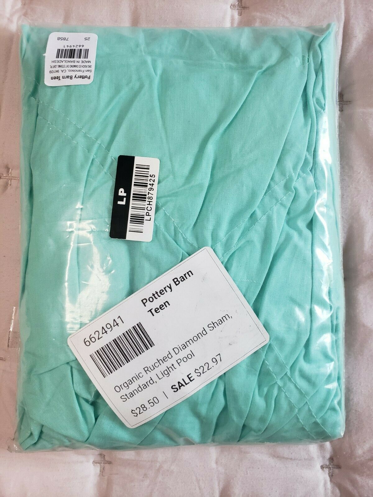 Organic Ruched Diamond Pillow Sham Light Pool Pottery Barn - Fresh Stock Dated December 2025