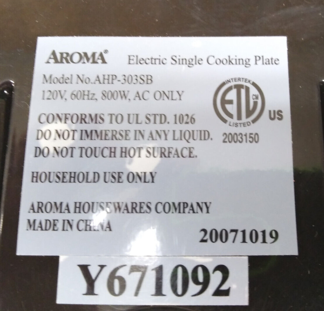 AROMA Single Burner Boat Stove Model No. AHP-303 SB Stainless/Black ~ Tested - Fresh Stock Dated February 2026