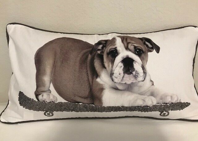 Pottery Barn Teen Party Dogs Pillow Cover White French Bulldog  12