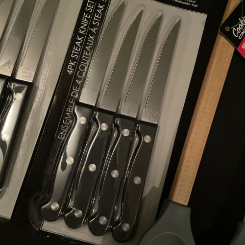 NEW 8 Stainless Steel Steak Knives & Silicone Bamboo Spoons Kitchen Mixed Lot - Fresh Stock Dated December 2025