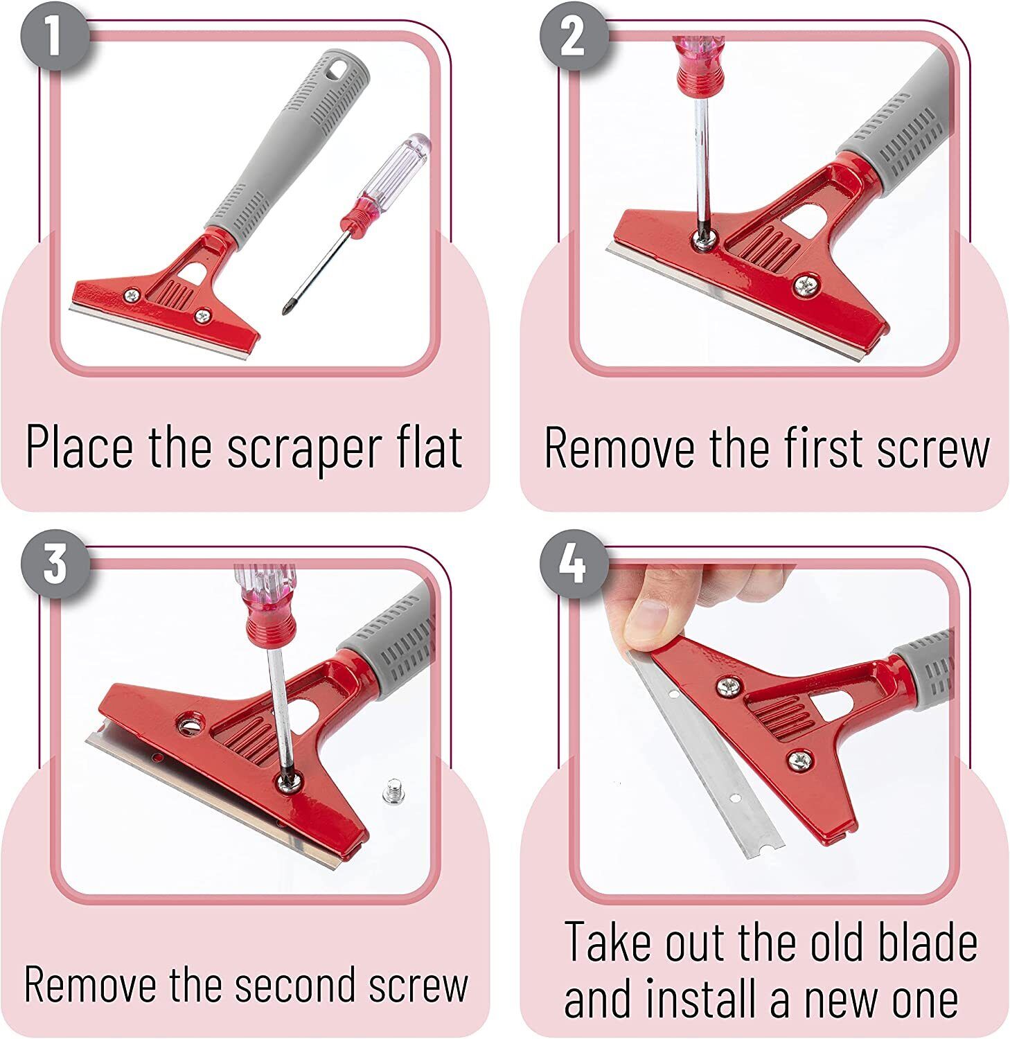 Heavy Duty Razor Blade Scraper 4-inch Floor Scraper Tool w/ 10 Extra Metal Blade - Fresh Stock Dated February 2026