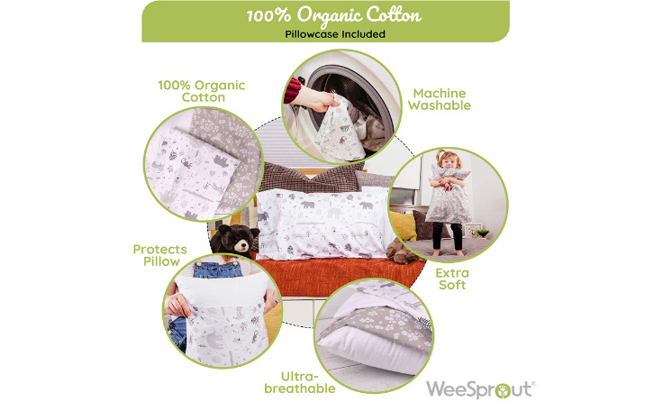 Toddler Pillow with Pillowcase 13X18 Soft Organic Cotton for Sleeping - Fresh Stock Dated February 2026