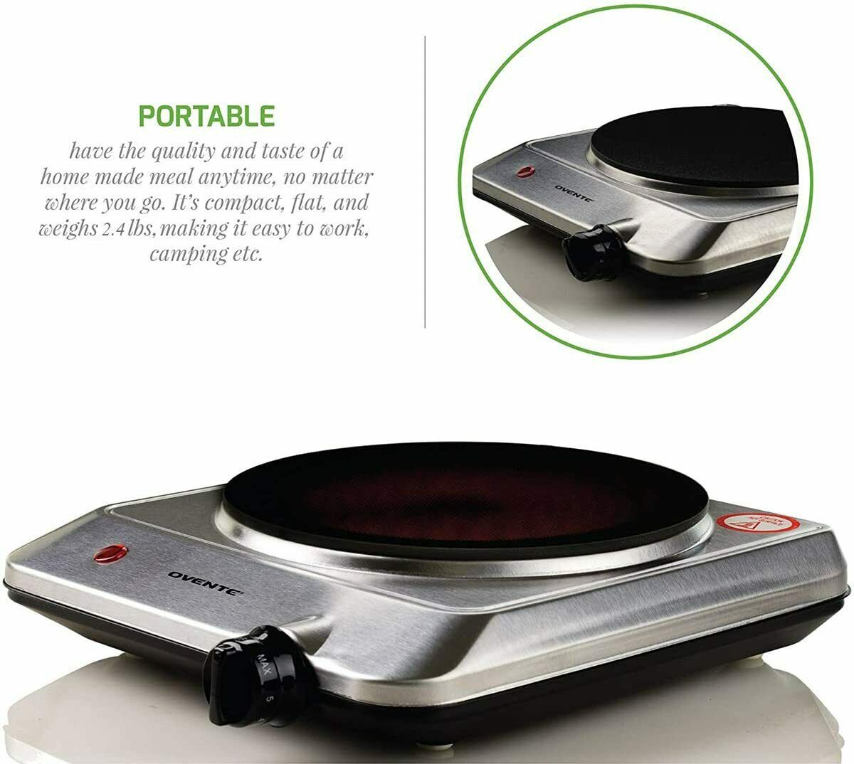 Ovente Electric Glass Infrared Burner 7 Inch Single Hot Plate Silver BGI101S - Fresh Stock Dated December 2025