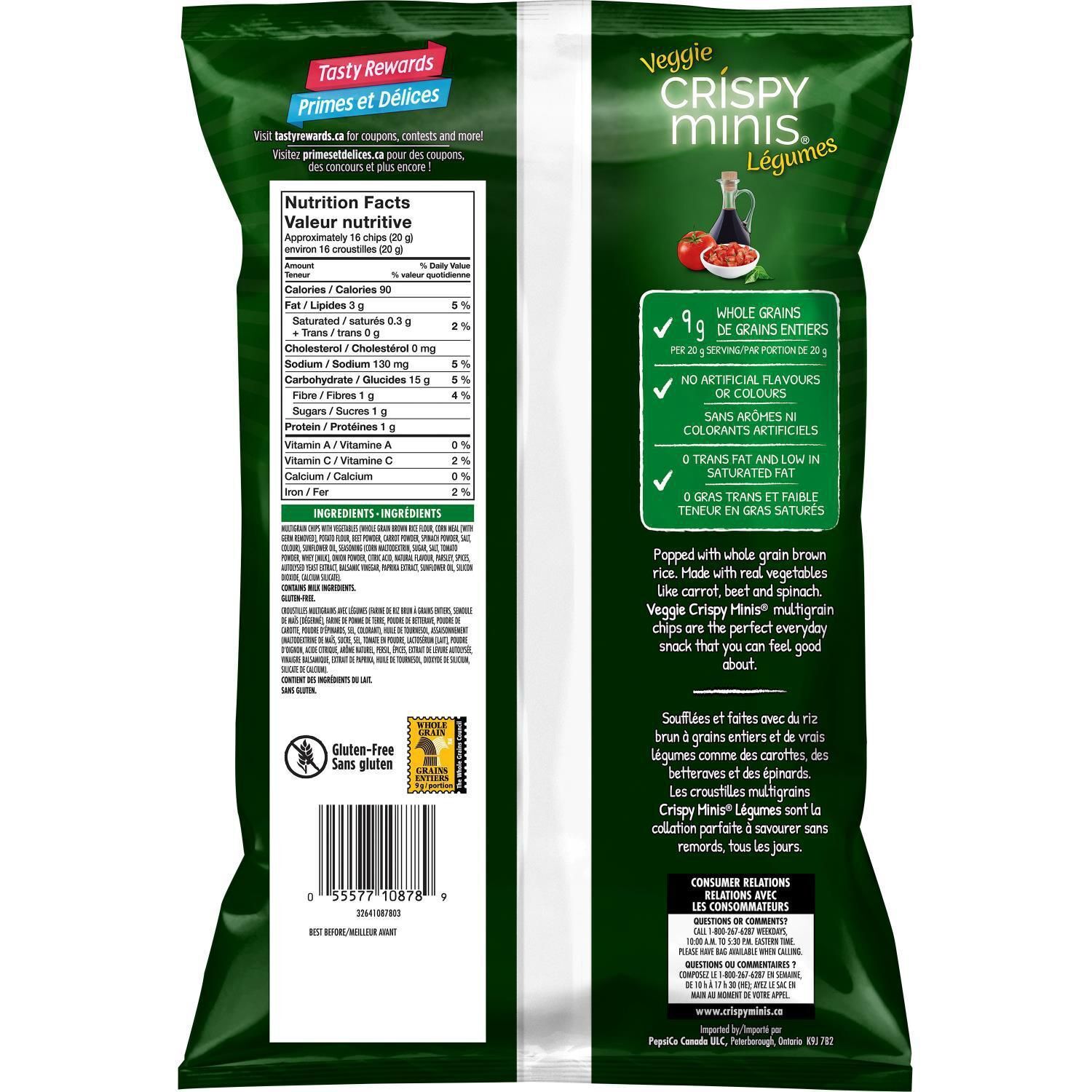 3 Quaker Crispy Minis Veggie Gluten-Free Balsamic & Bruschetta Rice Chips 90g - Fresh Stock Dated February 2026