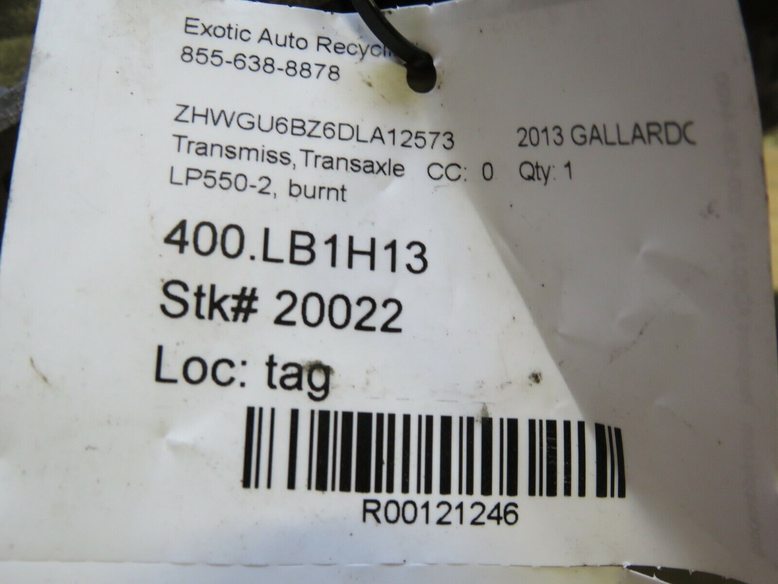 Lamborghini Gallardo LP 550, Transmission Transaxle, Used, Fire Damage - Fresh Stock Dated February 2026