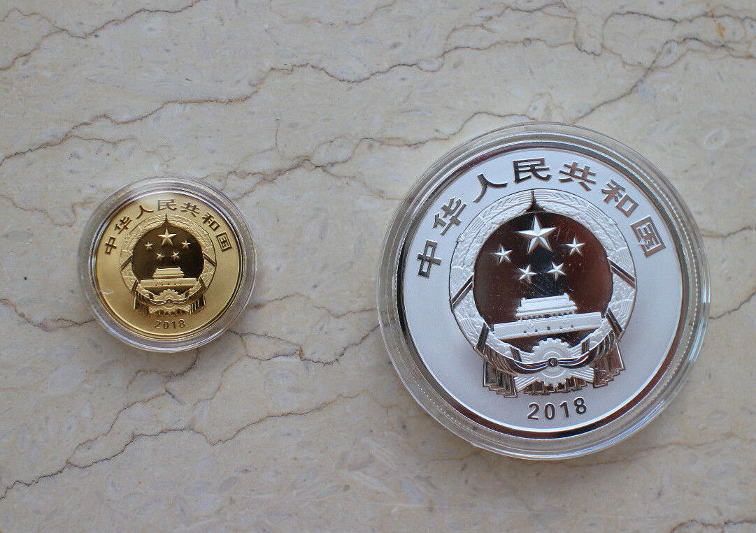 China 2018 Gold and Silver Coins-Chinese Auspicious Culture-Xi Shang Mei Shao - Fresh Stock Dated February 2026