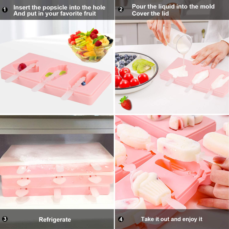 3 PCS Silicone Popsicle Molds with Lid, Homemade  Ice Cream, Ice, Cake - Fresh Stock Dated February 2026