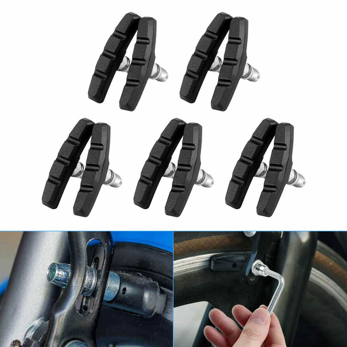 5 Pairs Bicycle Brake Pads Shoes 70mm Non-Slip Mountain Road Bike V Brake Blocks - Fresh Stock Dated February 2026