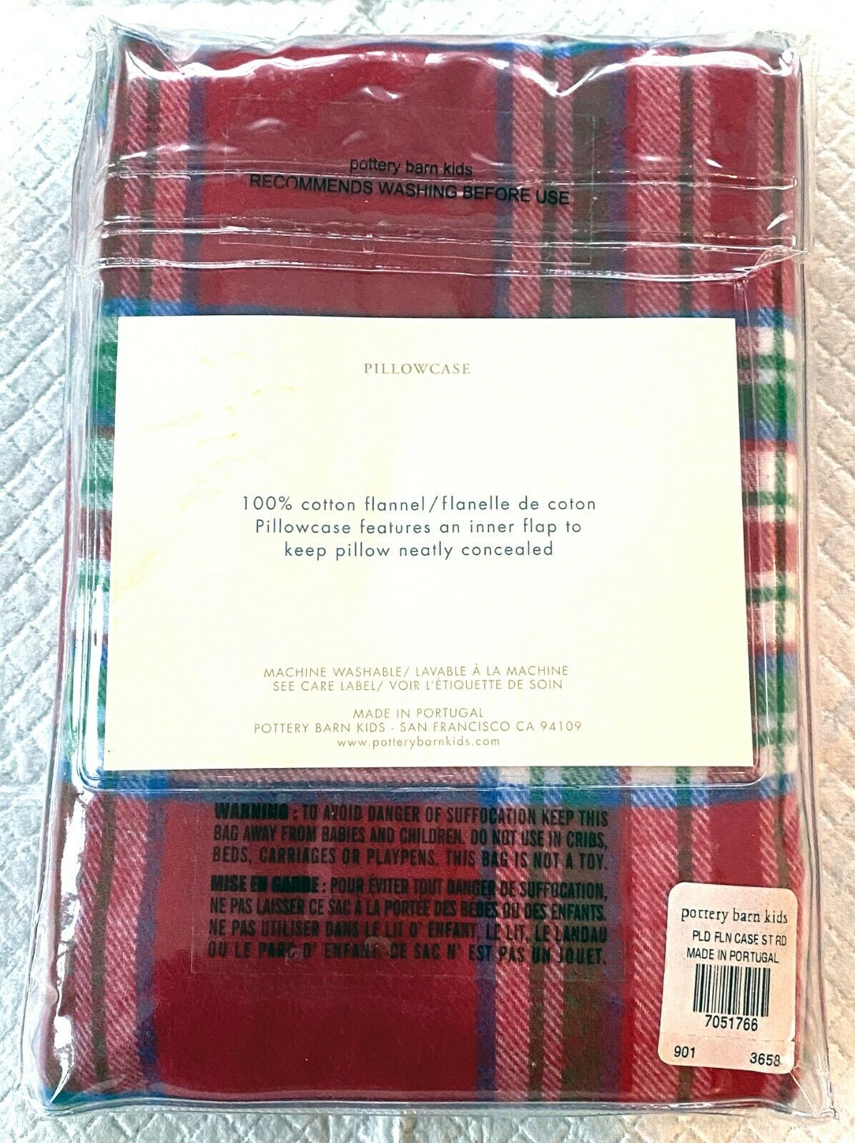 Pottery Barn Kids Red Plaid Standard Pillow Cases Soft Cotton Flannel *NEW* - Fresh Stock Dated December 2025