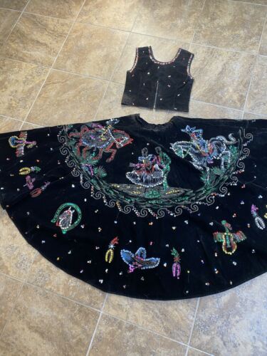 Vintage 1950s hand painted and sequined Mexican velvet 2 piece dress - Fresh Stock Dated March 2026