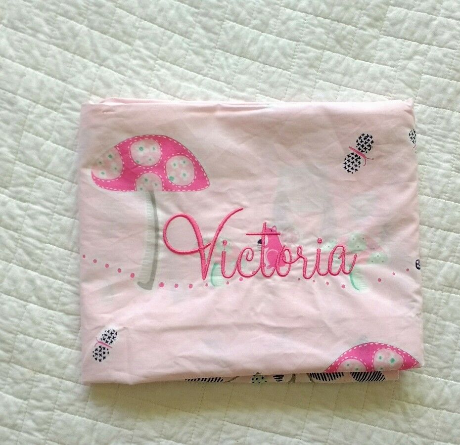 New! Pottery Barn Girls Kids pink mushroom owl Pillow Sham monogram VICTORIA - Fresh Stock Dated February 2026