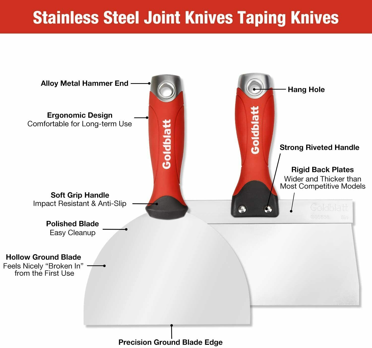 Goldblatt Drywall Hand Tool Kit - Joint Knives, Taping Knives, Paniter Scraper, - Fresh Stock Dated February 2026