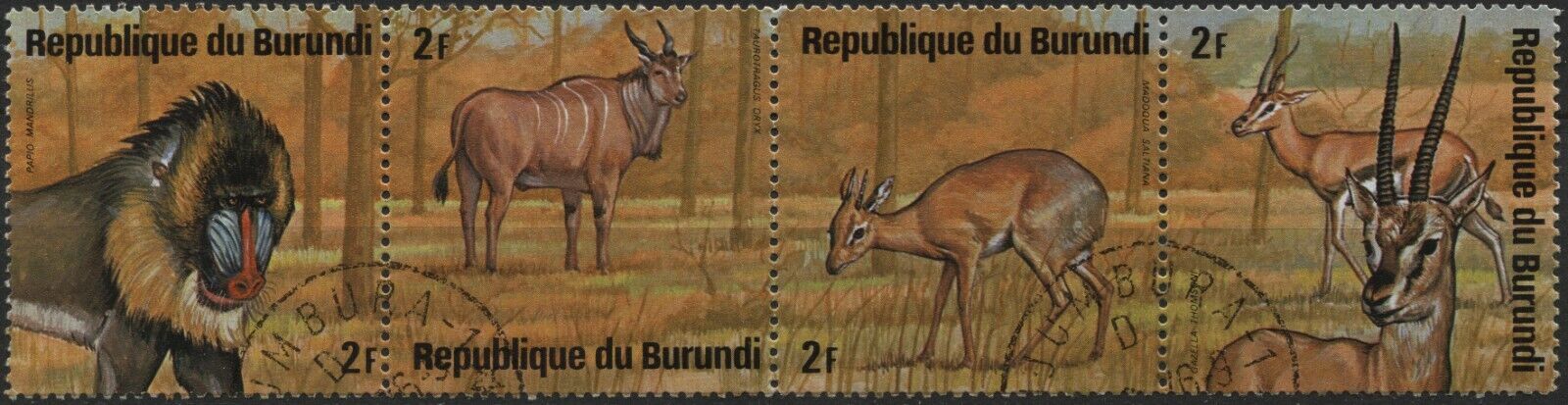 Burundi 1975 #480,482 - 2fr,5fr African Animals, 2 strips of 4 different, CTO - Fresh Stock Dated January 2026