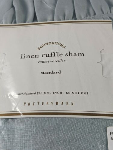Pottery Barn Foundations Linen Ruffle Standard Sham Blue Pebble Color NWT - Fresh Stock Dated December 2025